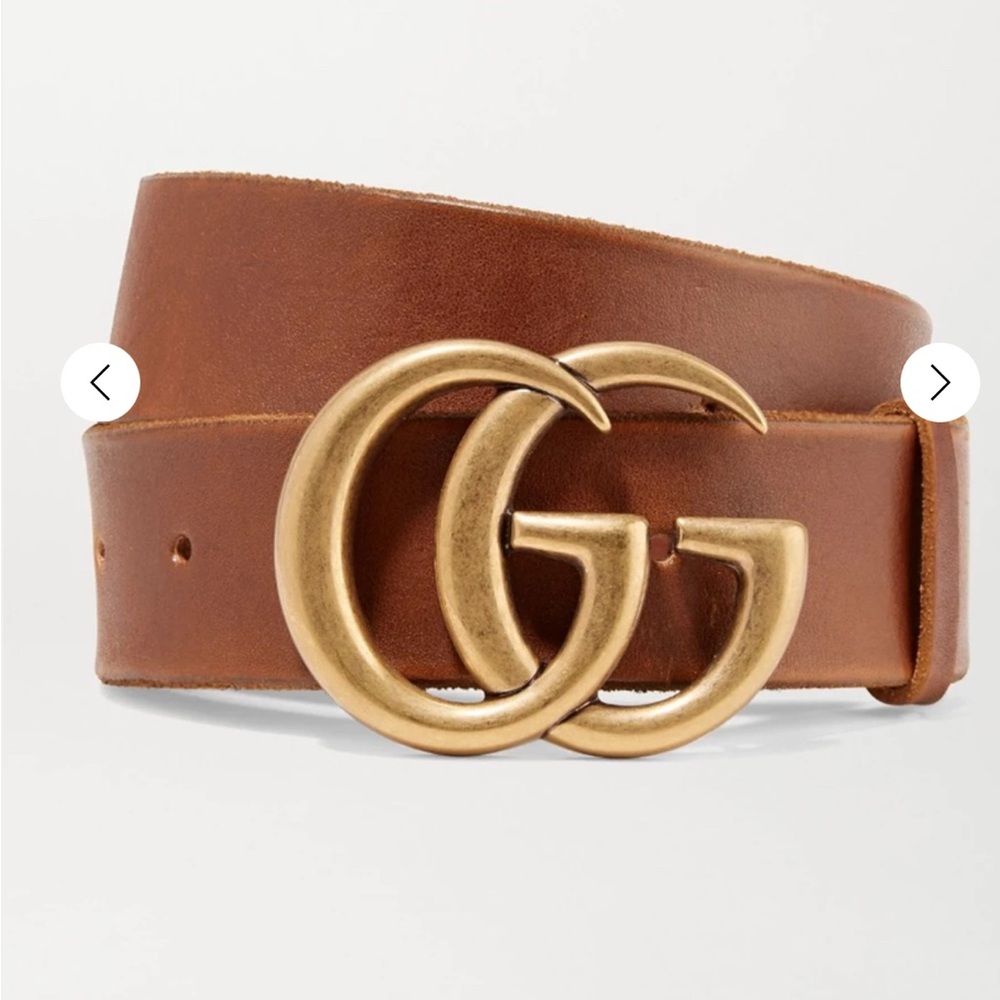Gucci GG Marmont Brown Leather Double G Belt Size 85